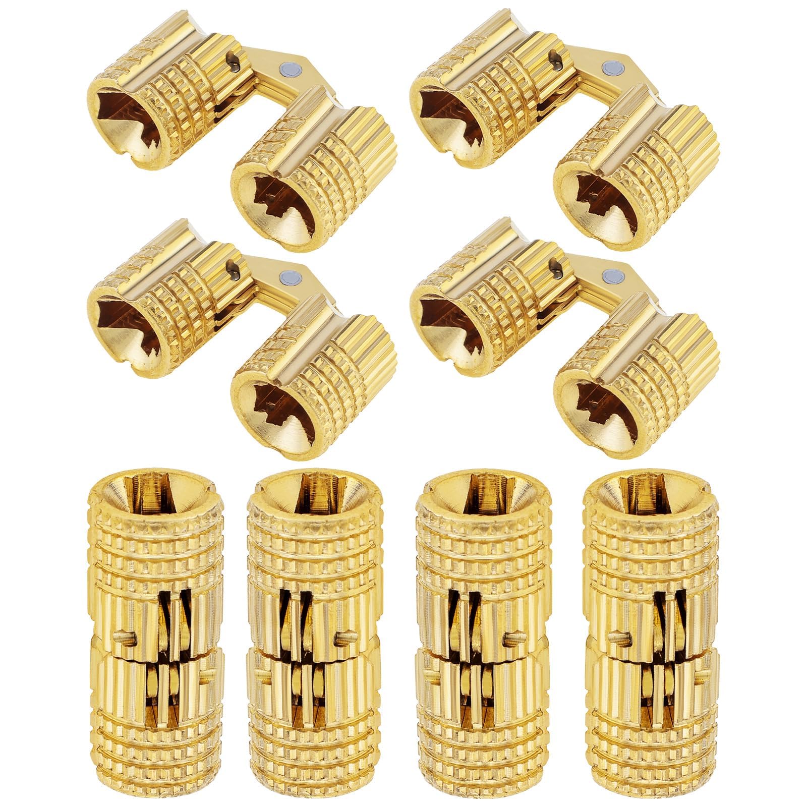 HOJLKLD hidden brass barrel hinges pack closeup, showcasing durable concealed hardware for neat projects.