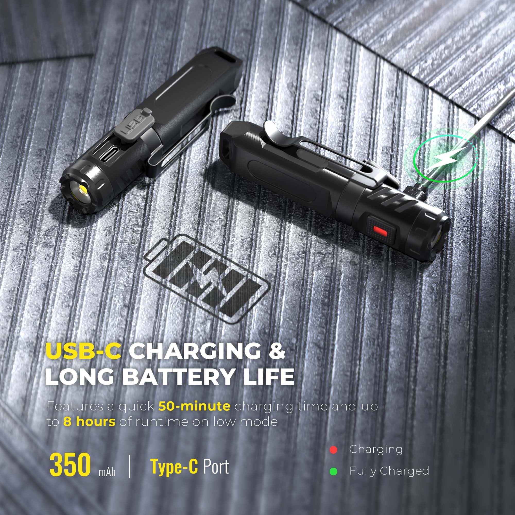 HOKOILN keychain flashlight red/green indicators show charging status.