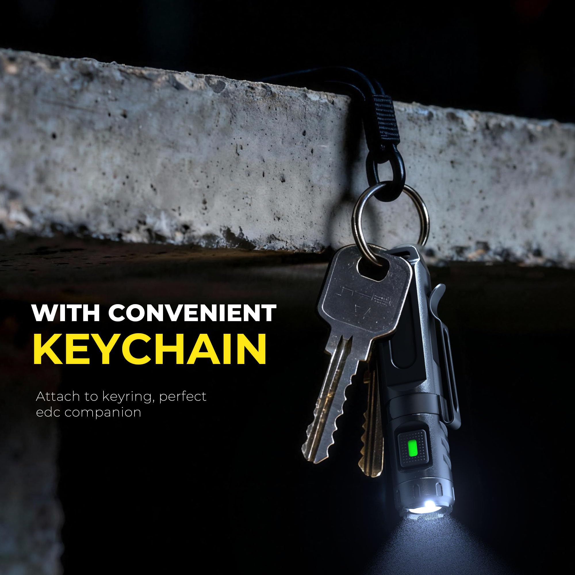 HOKOILN keychain flashlight compact pocket clip for hands-free use.