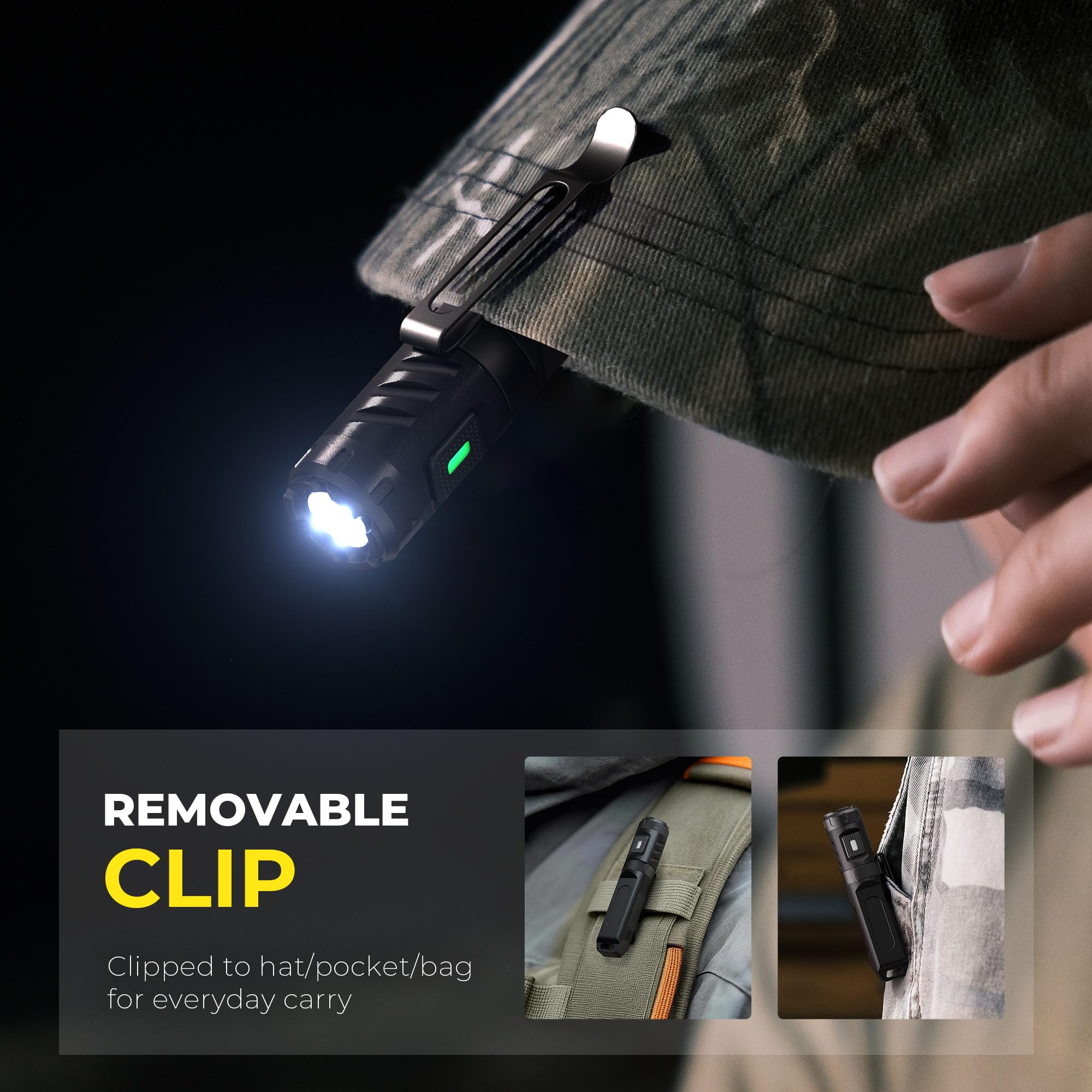 HOKOILN keychain flashlight four modes including turbo for quick brightness.