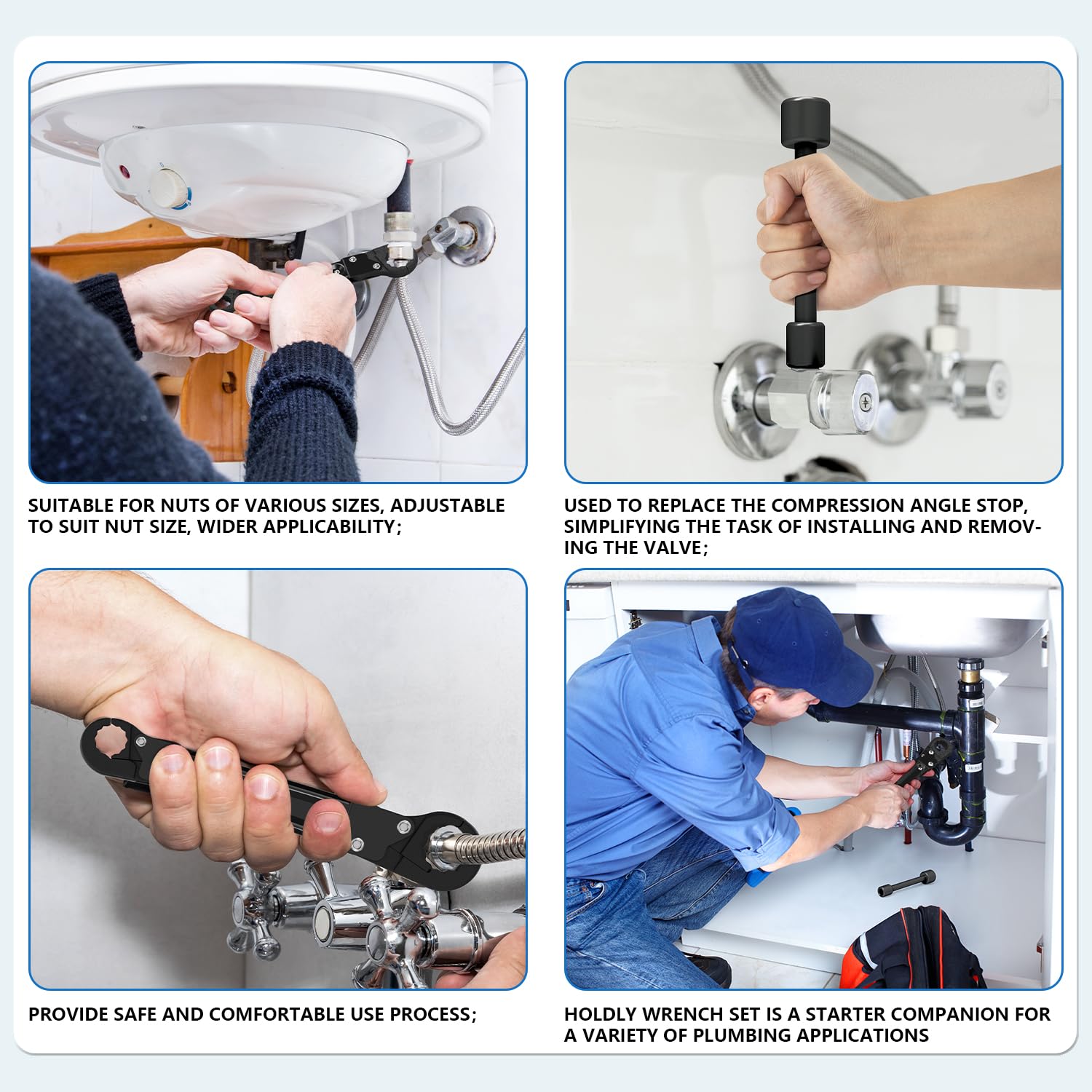 Holdly angle stop wrench kit designed for professional plumbers needing reliable performance.