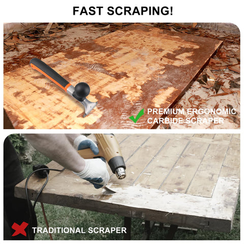 Holdly scraper removing glue from a cabinet edge with clean lines.