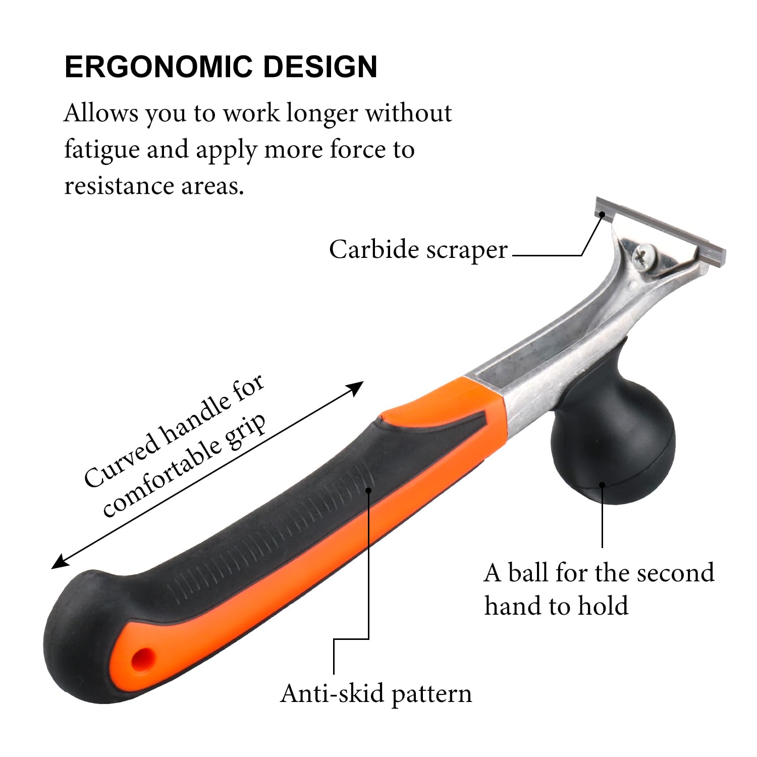 Holdly ergonomic scraper handle grip shown for comfortable extended use.