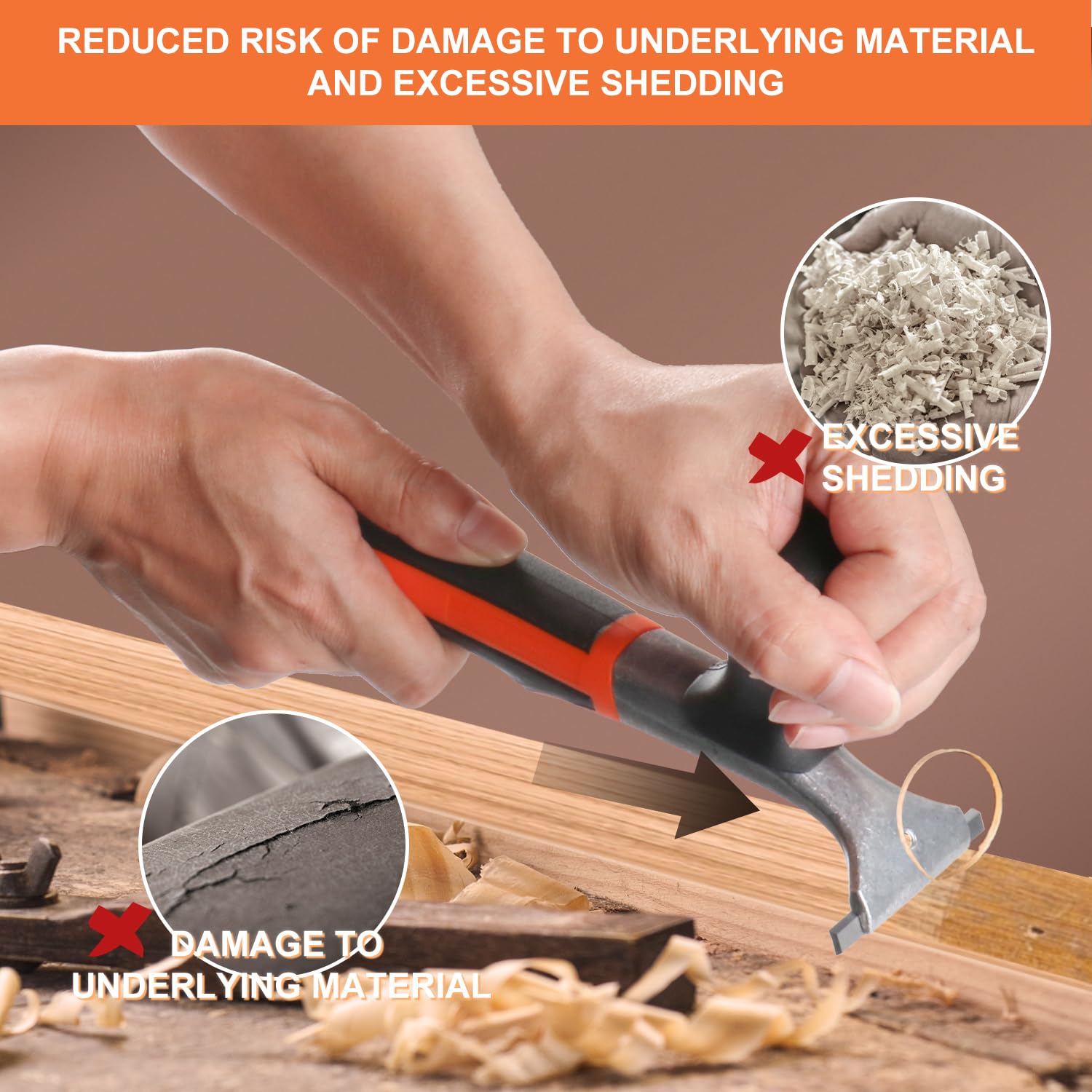 Holdly multi surface scraper used on metal and tile for residue removal.