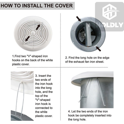 Holdly V2262-50 7in exhaust fan duct connection demonstrates secure installation and compatibility.