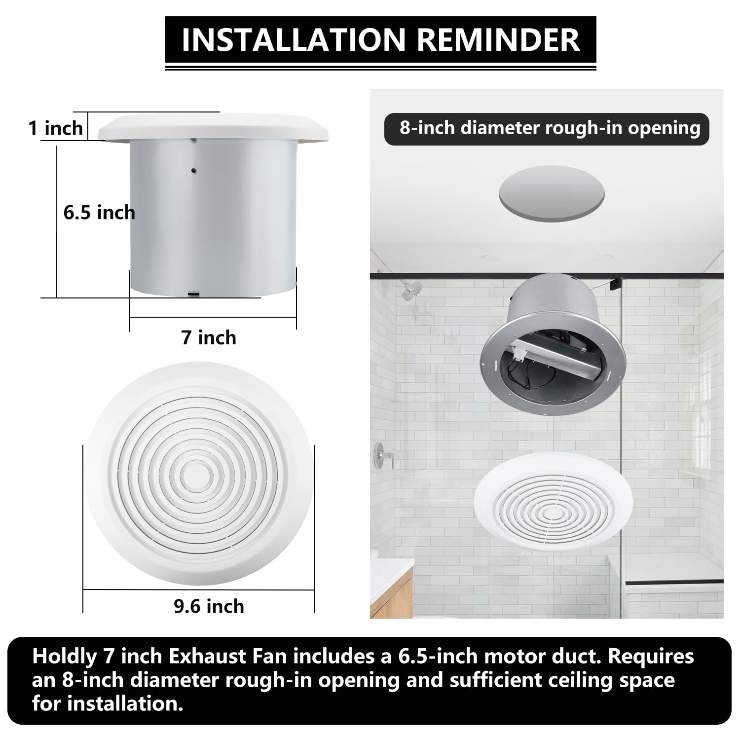 Holdly V2262-50 7in exhaust fan motor closeup highlights durable, low-vibration design.
