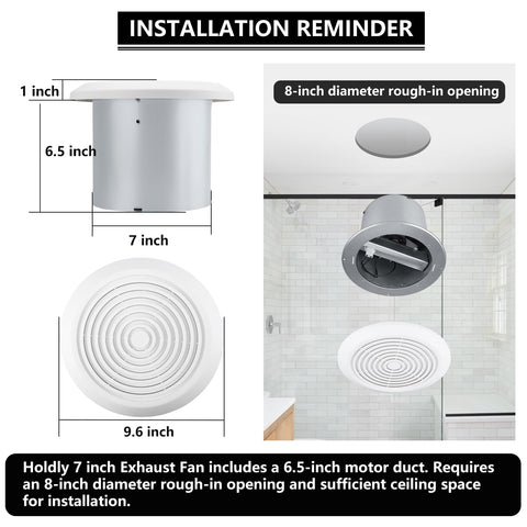 Holdly V2262-50 7in exhaust fan motor closeup highlights durable, low-vibration design.
