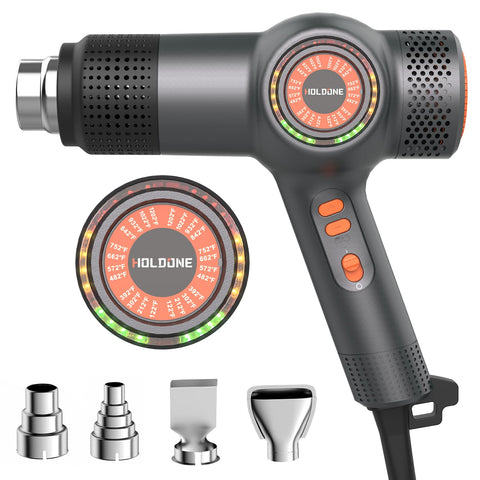 Holdone heat gun front view showing 1800W power and compact design.