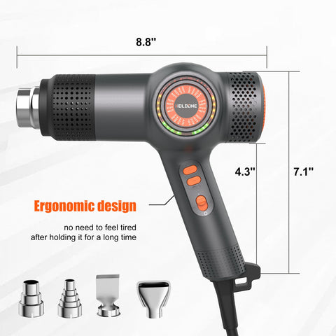Precise one-handed temperature control on Holdone heat gun.