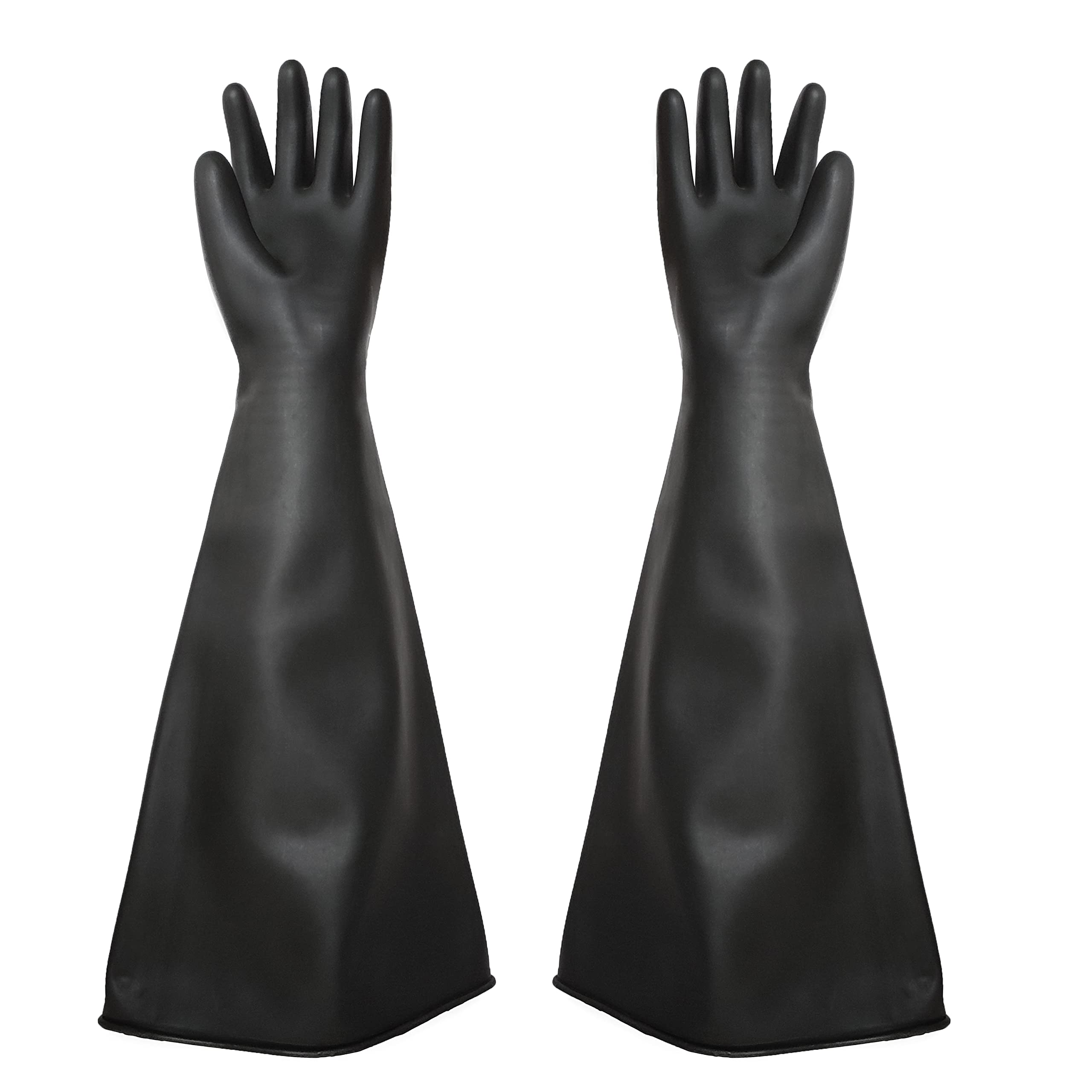 Holdwin heavy-duty sandblasting gloves showing 27-5 inch length and rugged black stripes for arm protection