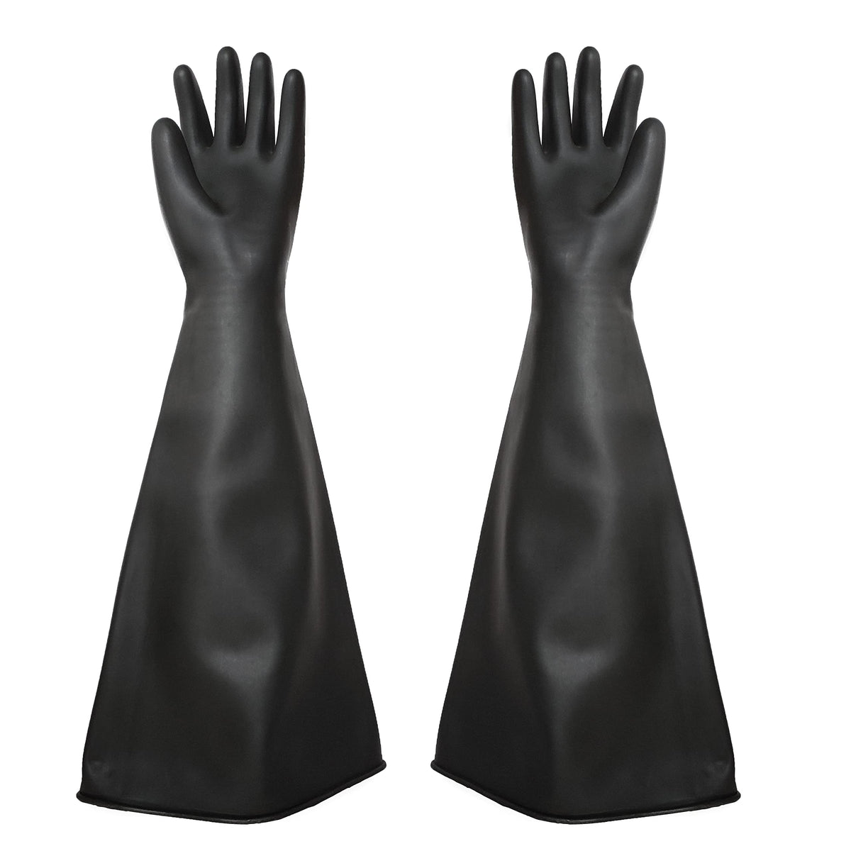 Holdwin heavy-duty sandblasting gloves showing 27-5 inch length and rugged black stripes for arm protection