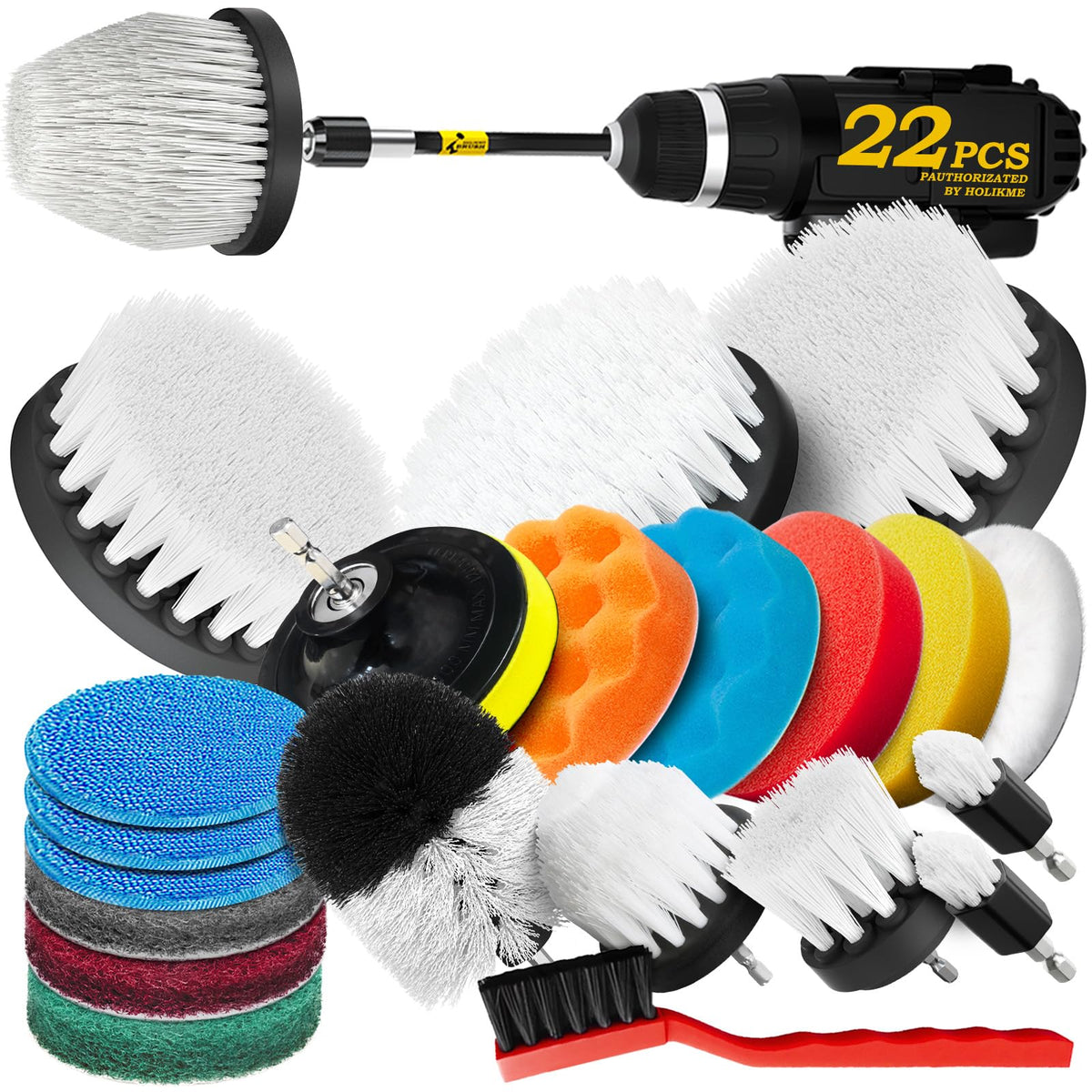 Holikme drill brush attachments set cleans tubs and tiles without scratching.
