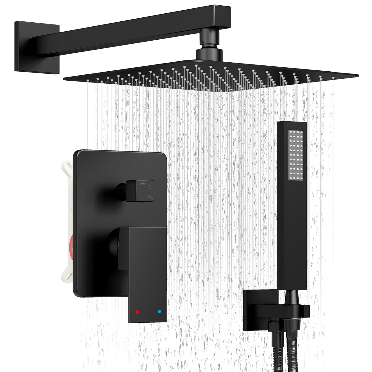 HoliSpa black shower system with 10-inch rain head for immersive rainfall.