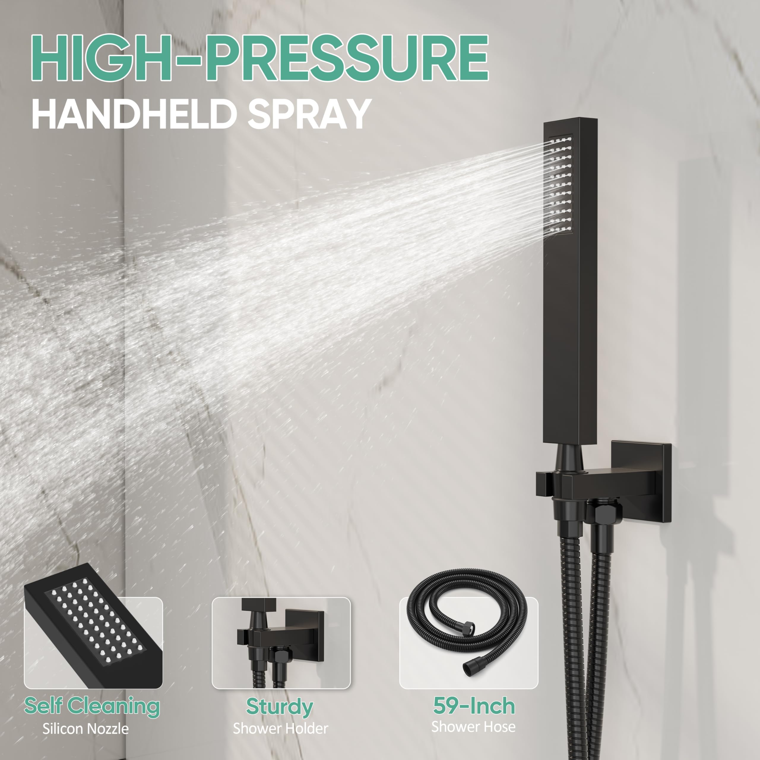 HoliSpa Black Shower System 16-inch shower arm adds overhead reach