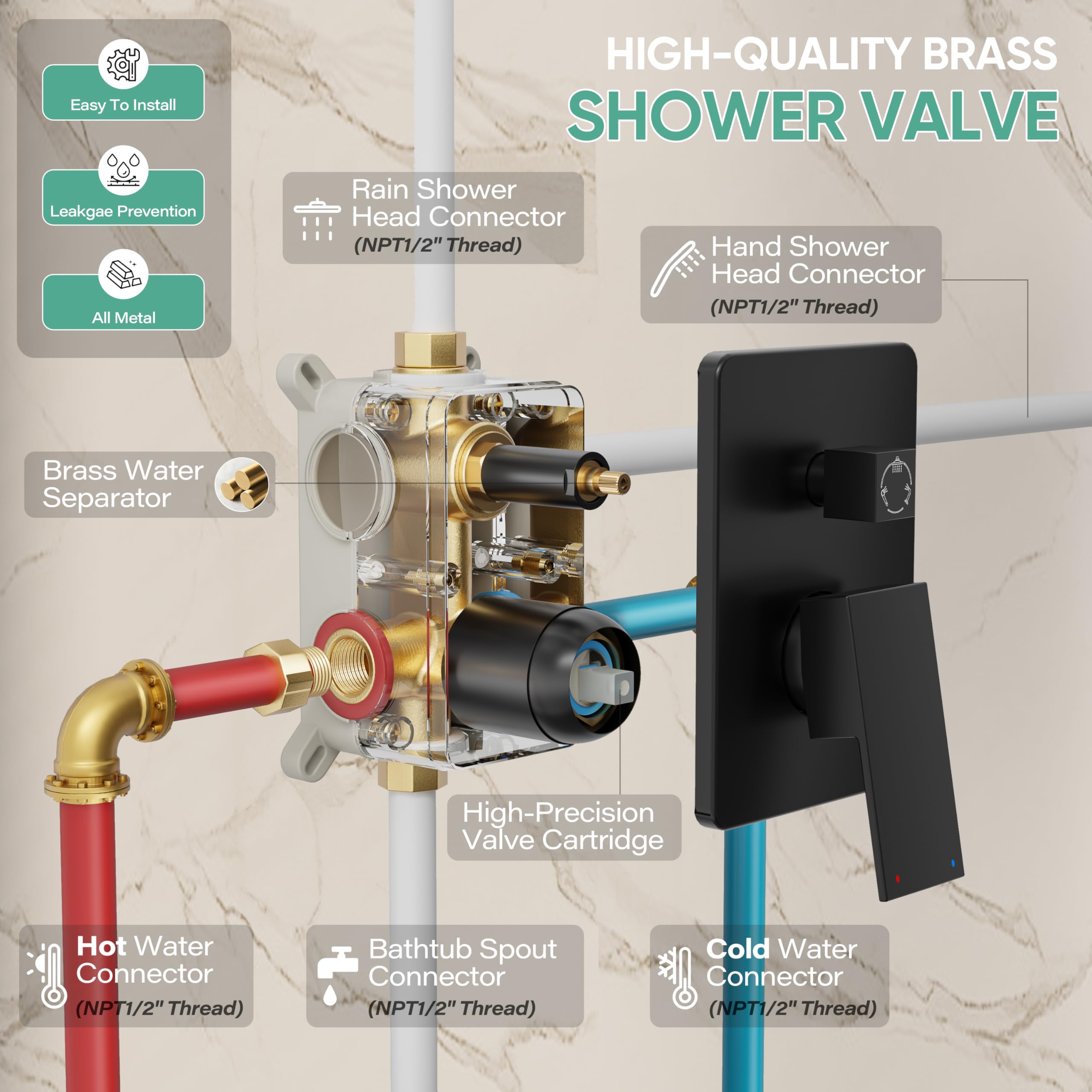 HoliSpa Black Shower System shower holder for easy spray positioning