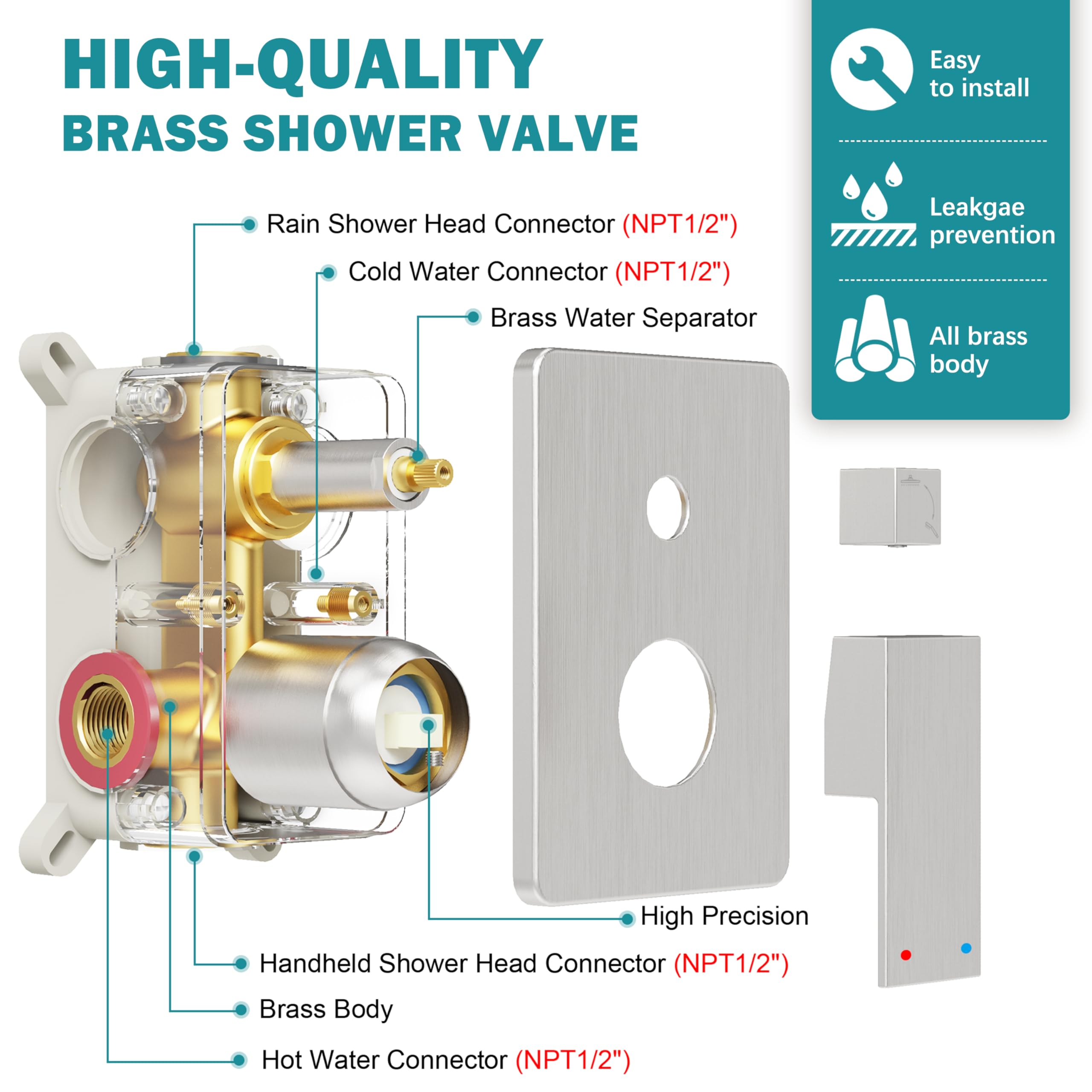 HoliSpa shower system closeup highlights high-quality 304 stainless steel construction.
