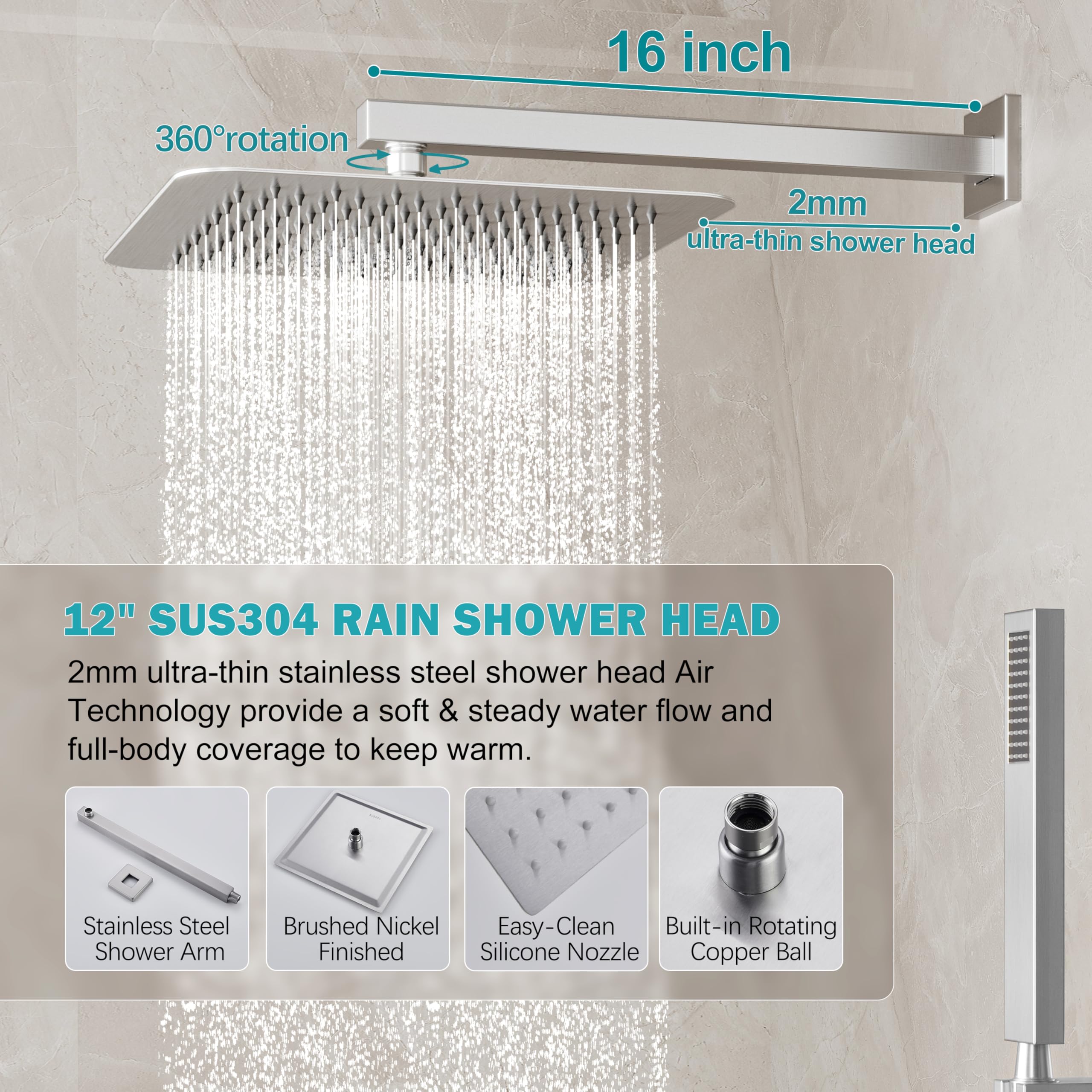 HoliSpa valve trim showcases a durable brushed nickel finish for lasting shine.