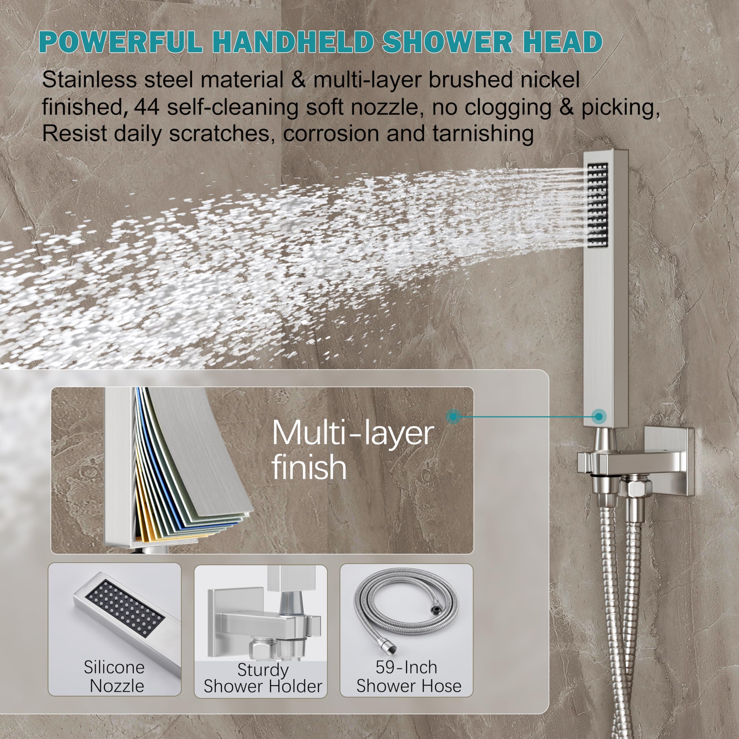 HoliSpa wall-mount shower arm anchors the setup securely for steady flow.