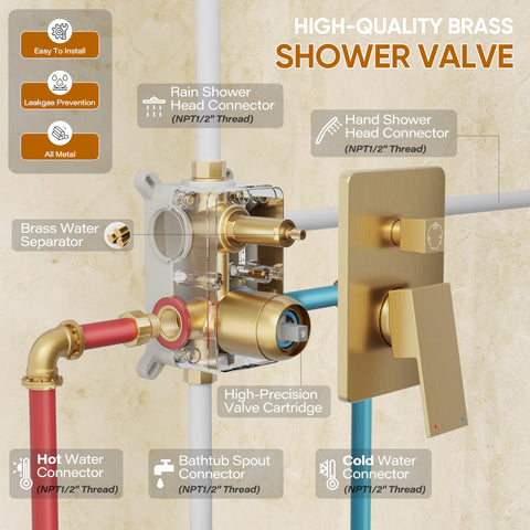 HoliSpa Gold 16-inch shower arm offers broad spray reach.