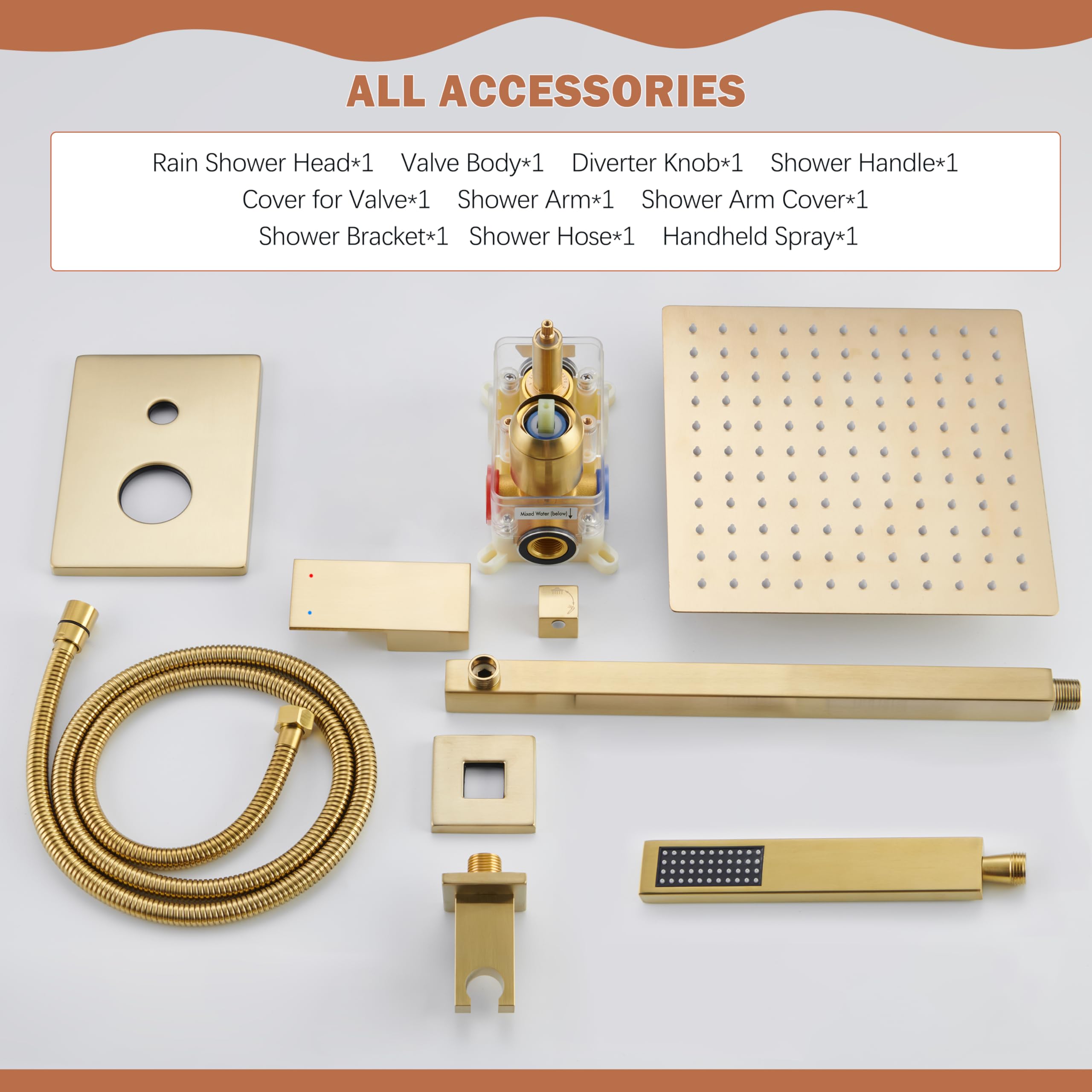 HoliSpa gold shower set includes valve and trim for a complete upgrade.