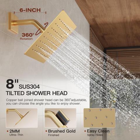 HoliSpa Gold Shower System brushed gold finish resists daily scratches and tarnish.