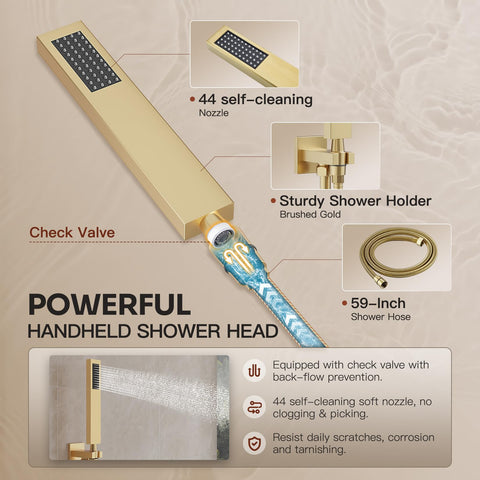 HoliSpa Gold Shower System uses durable 304 stainless steel and brass valve body.