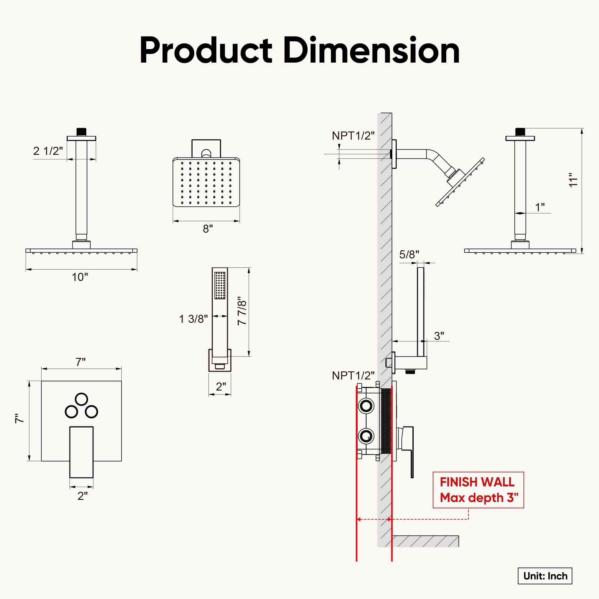 HoliSpa Gold Shower System compatible with NPT 1/2-inch plumbing for easy installation.