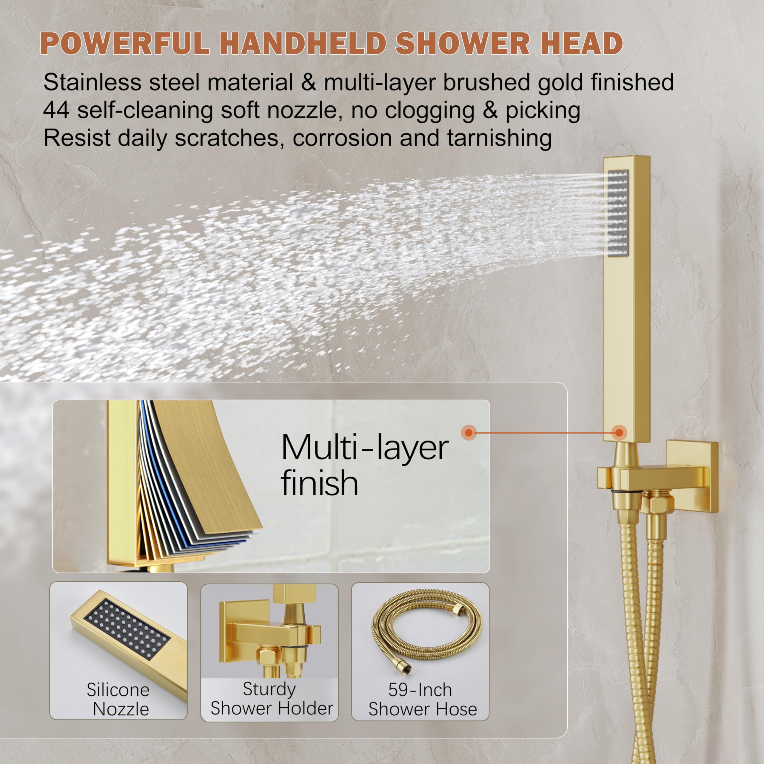HoliSpa shower arm and hose provide adjustable reach and ease of use.