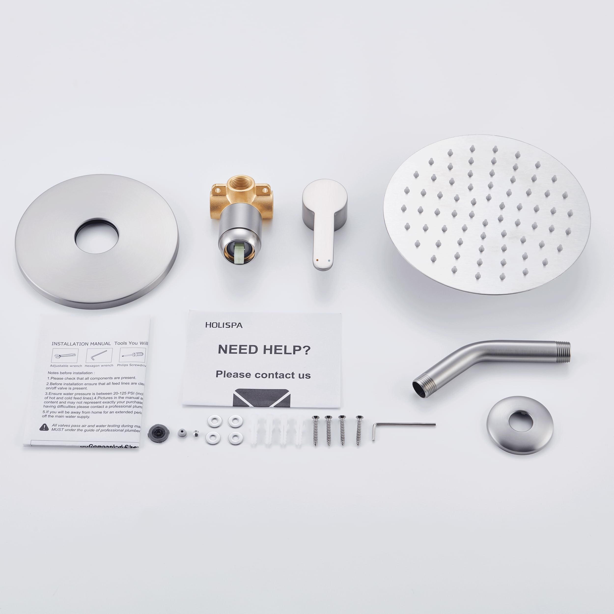 HoliSpa durable brushed-nickel finish maintains polish in busy bathrooms