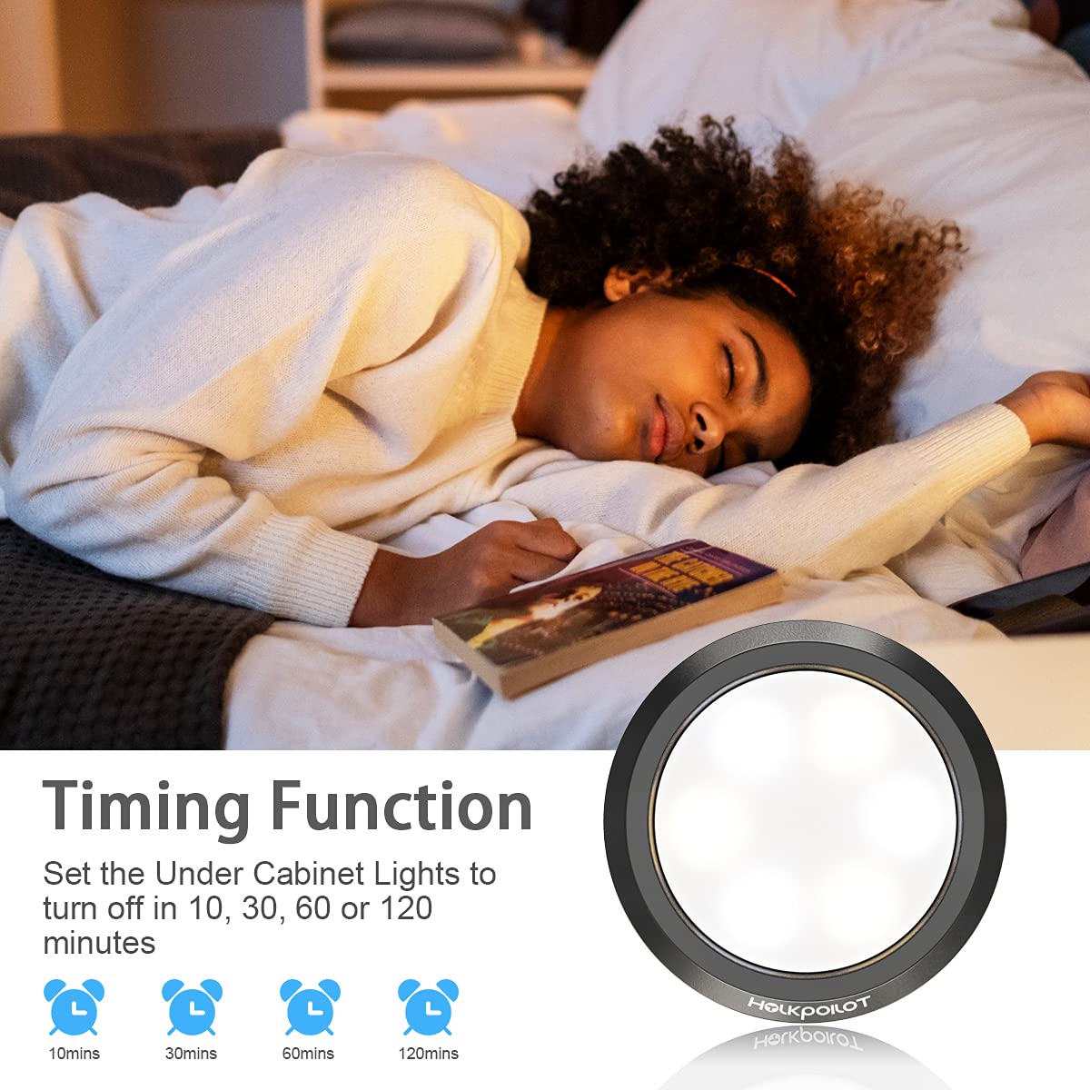 HOLKPOILOT battery-powered cabinet light offers simple, wire-free installation.
