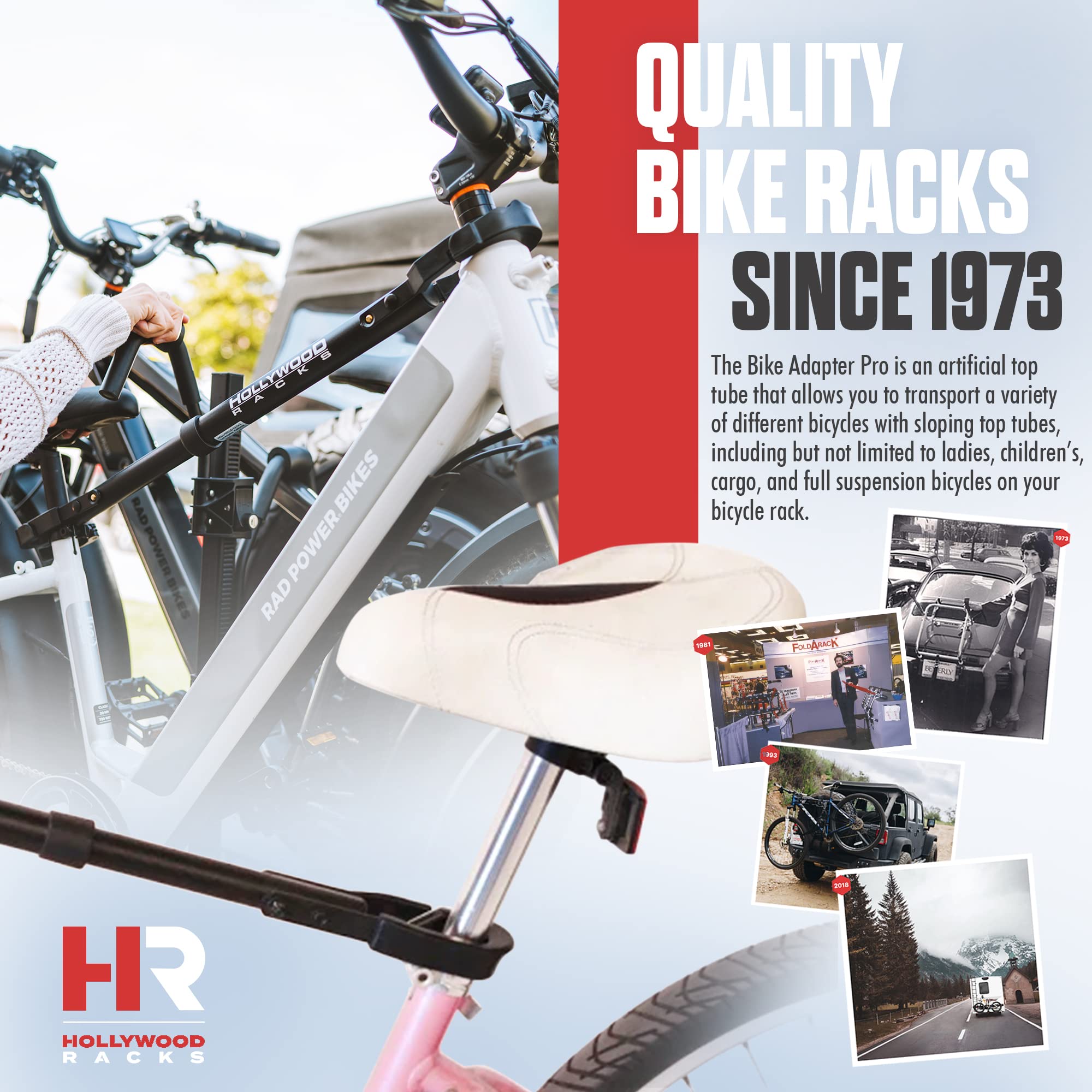 Hollywood Racks Pro fits women's, kids, and cargo bikes.