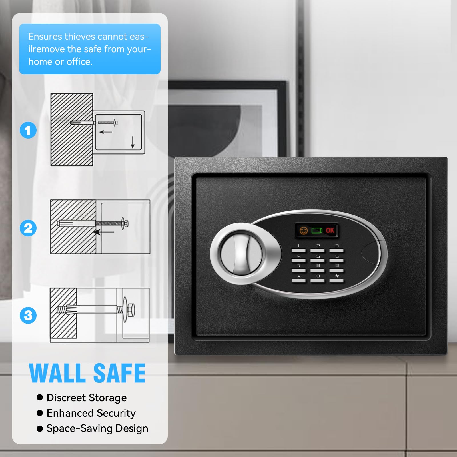 HOLOJOY safe box durable steel body protects valuables.
