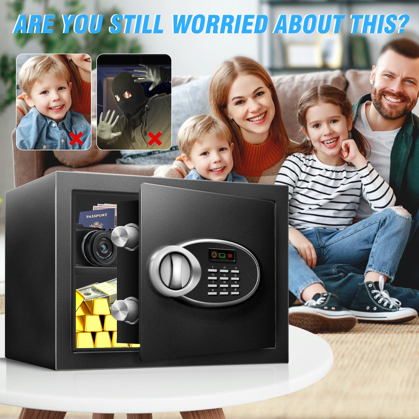 HOLOJOY safe box removable shelves enable flexible item organization.