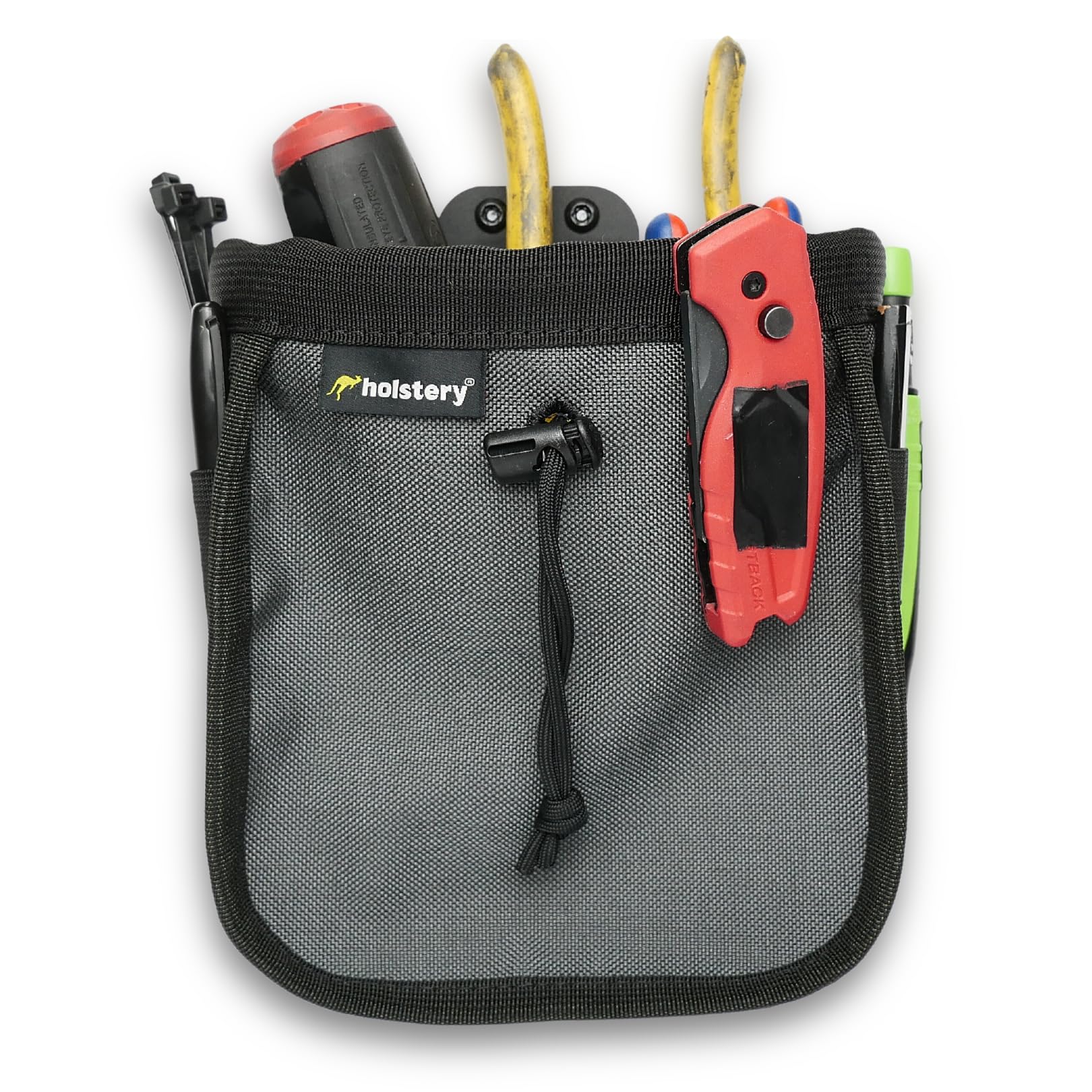 Holstery Big Joey Pouch clip-on belt bag shown attached to a work belt for quick access