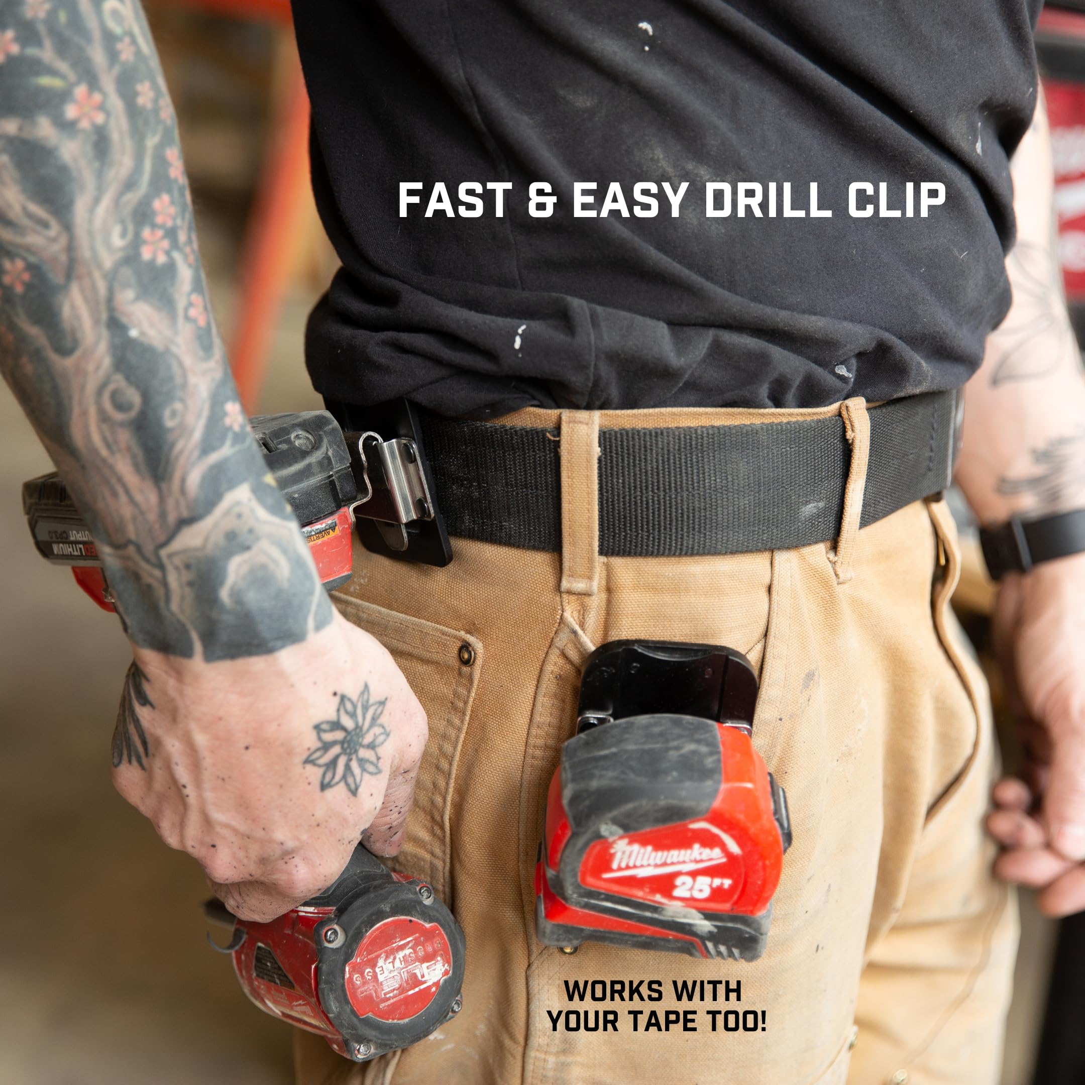 Holstery DriverMaster PRO in-use with drill held for one-handed work.