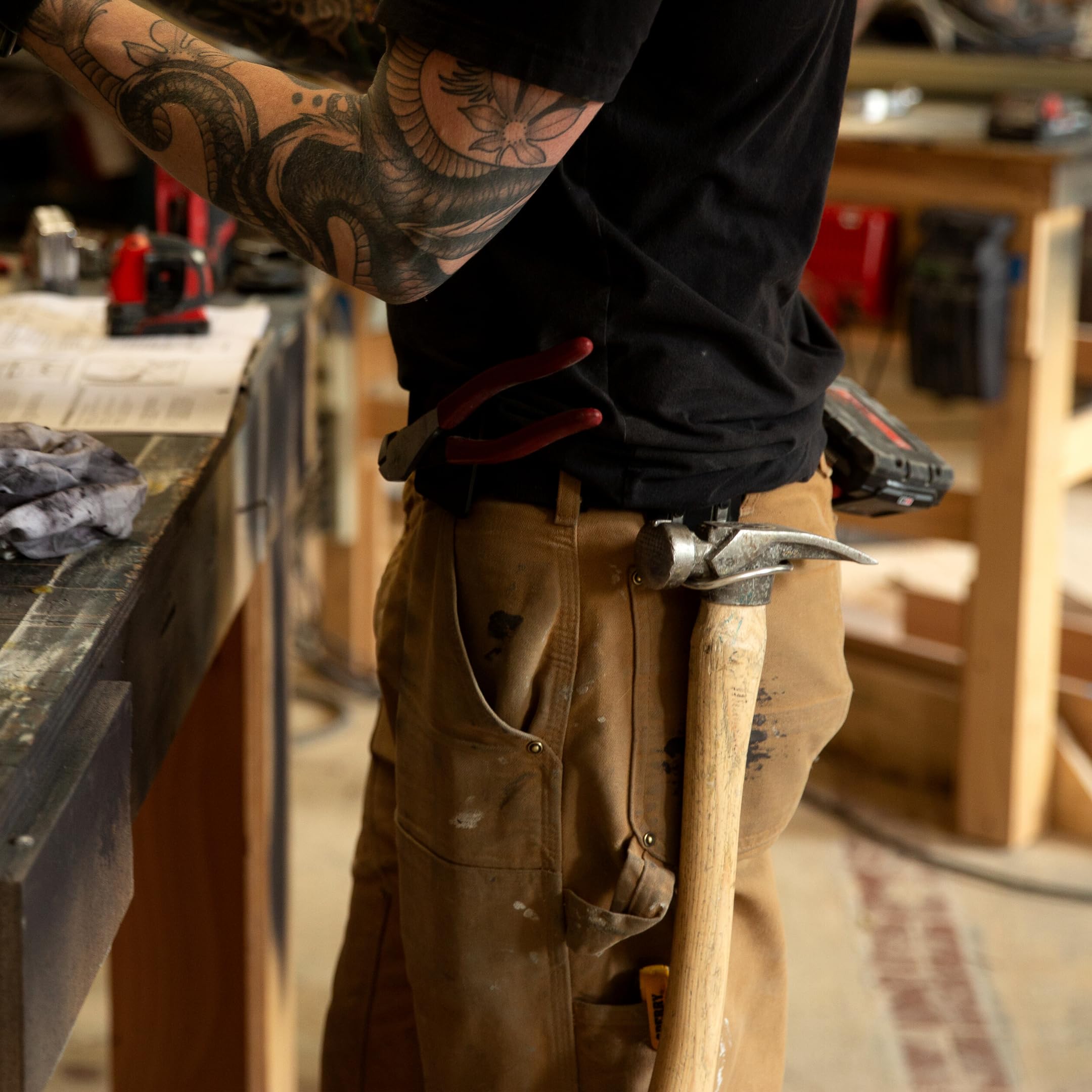 Holstery HammerMaster Pro retention tab in action on belt