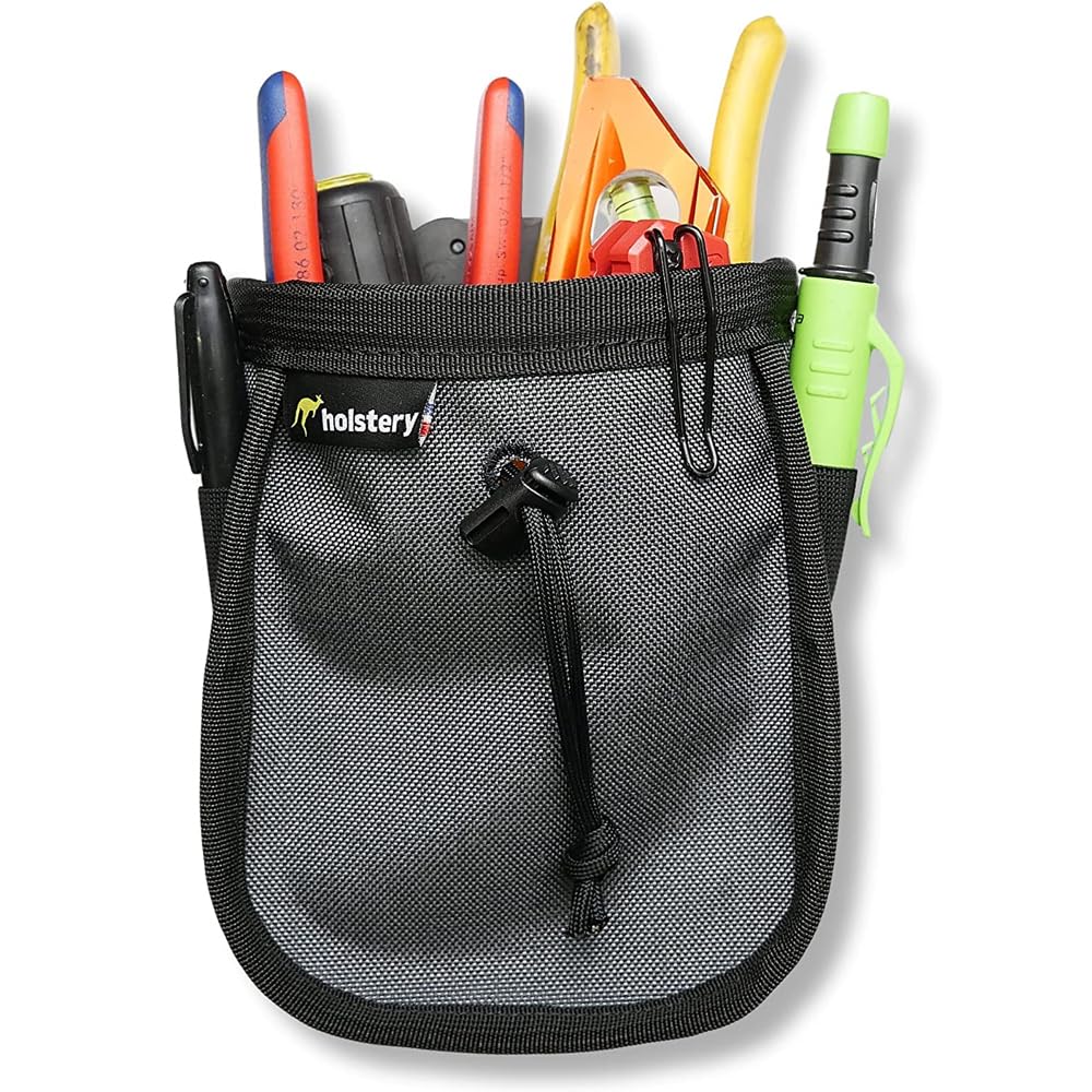 Holstery Joey Pouch Pro clipped to belt for quick access to tools.