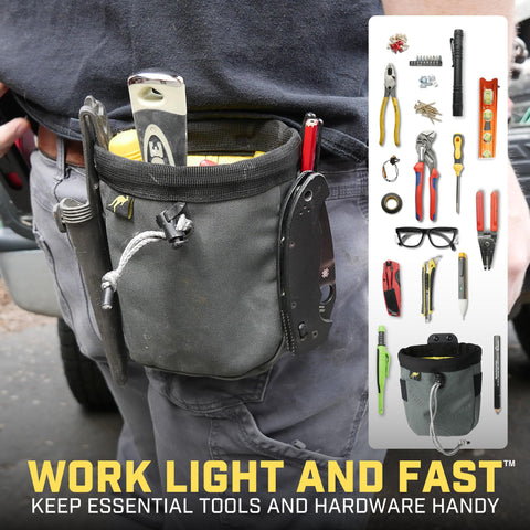 Holstery Joey Tool Belt Bag belt clip close-up shows secure, quick-access design.