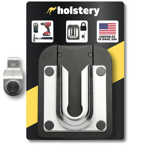 Holstery PinPal Pro gravity locking clip secures drills for quick access.