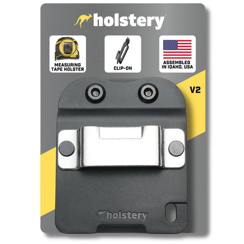 Holstery TapeMaster belt clip secures measuring tape for quick on-site access.