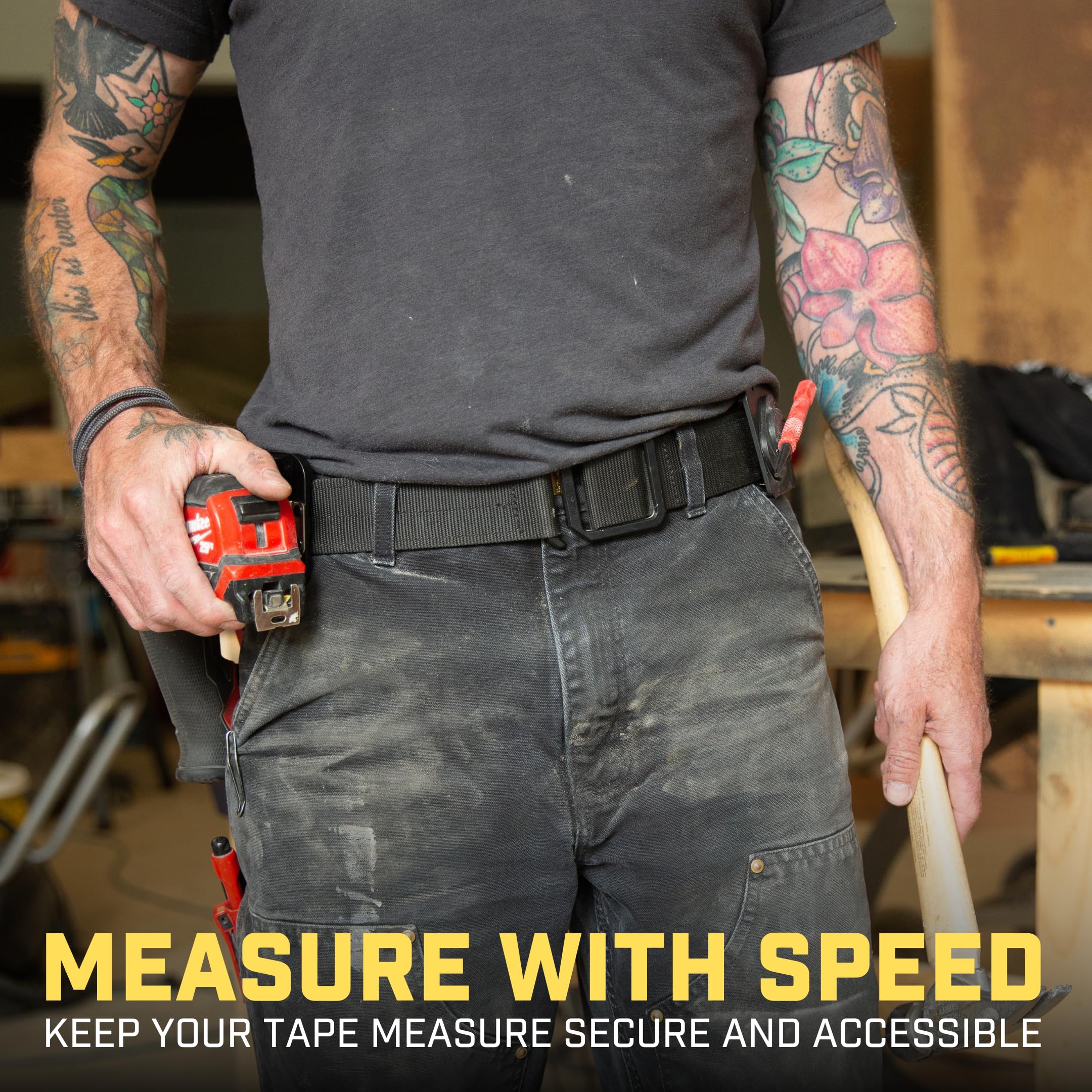 Holstery TapeMaster enables one-handed use on ladders or crawl spaces.