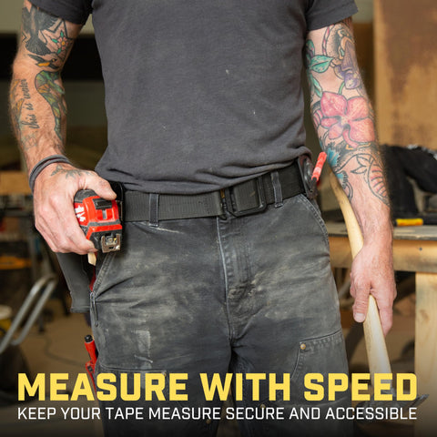 Holstery TapeMaster enables one-handed use on ladders or crawl spaces.