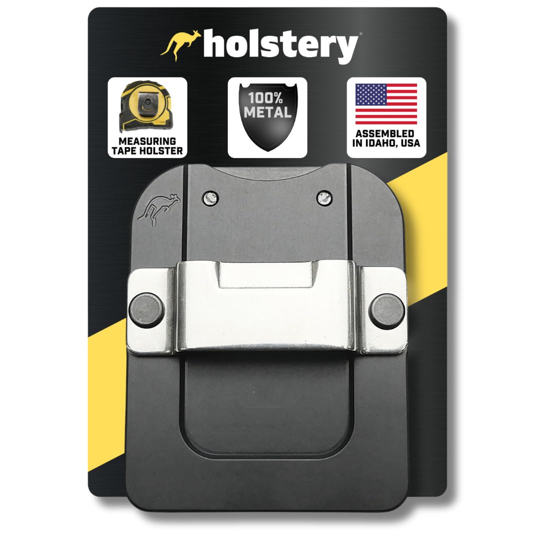 Holstery TapeMaster PRO clip-on belt holster secures tape for quick reach.