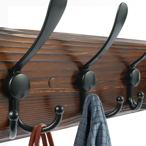 Homagic solid wood wall hanger featuring triple-hook design for space saving