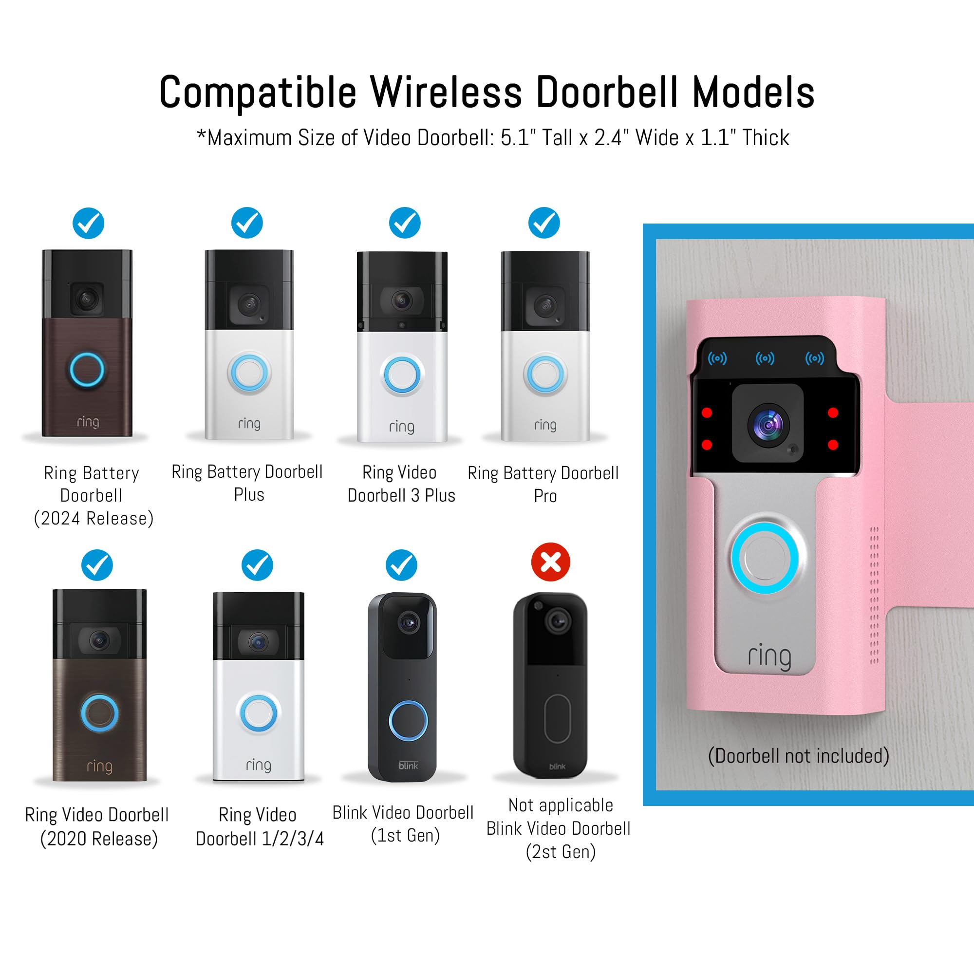 Homalor Ring Doorbell Mount pink hidden-screws prevent tampering from outside.