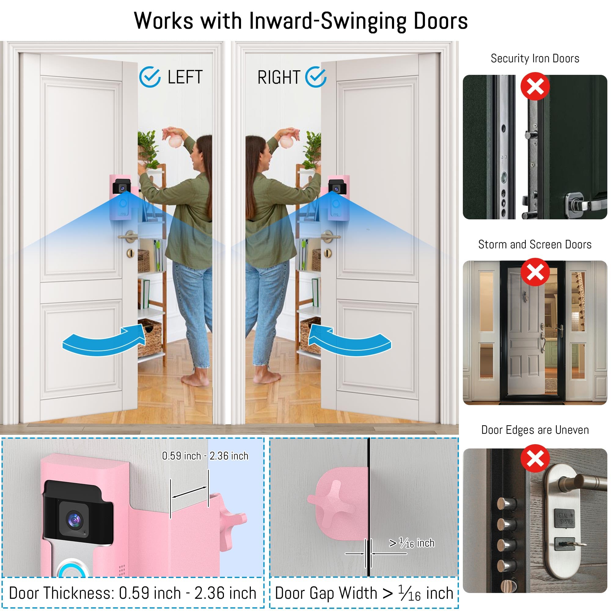 Homalor Ring Doorbell Mount pink no-drill installation for easy setup.
