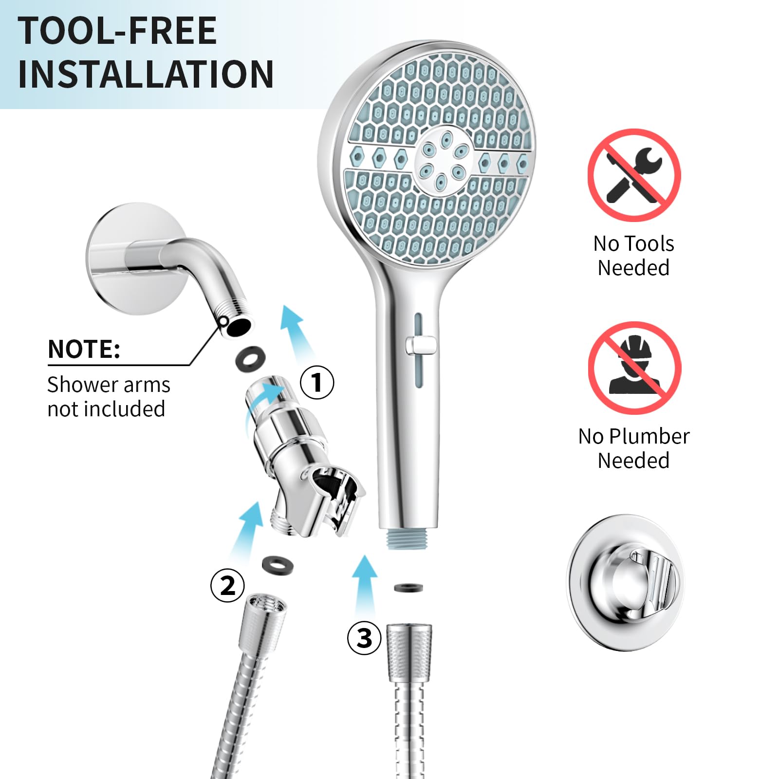 Homaqua chrome-finish handheld shower head for a sleek bathroom look.