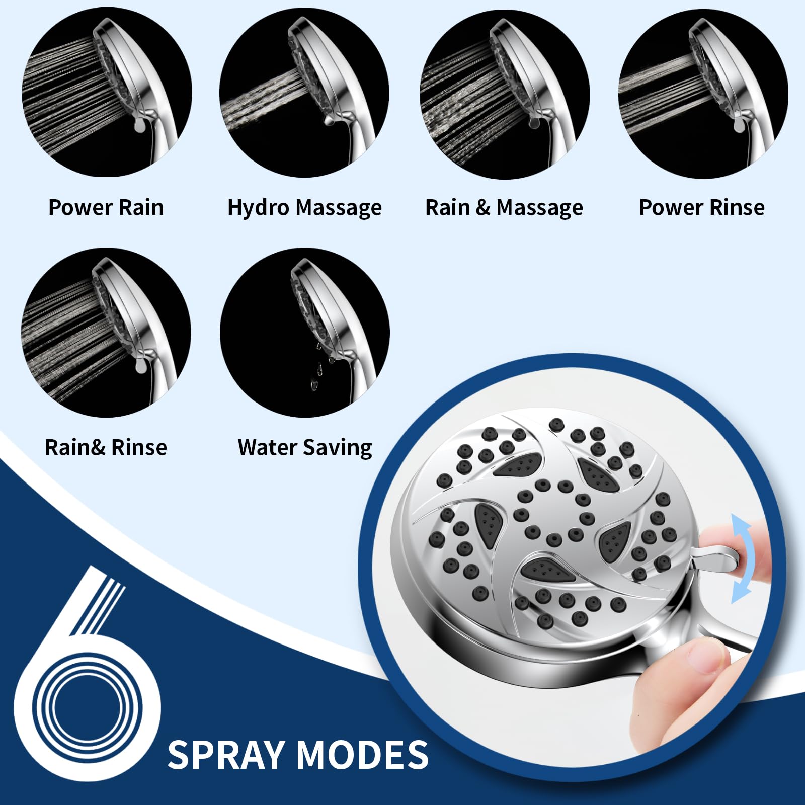 Homaqua six-spray mode showerhead offering customizable massage or rinse options