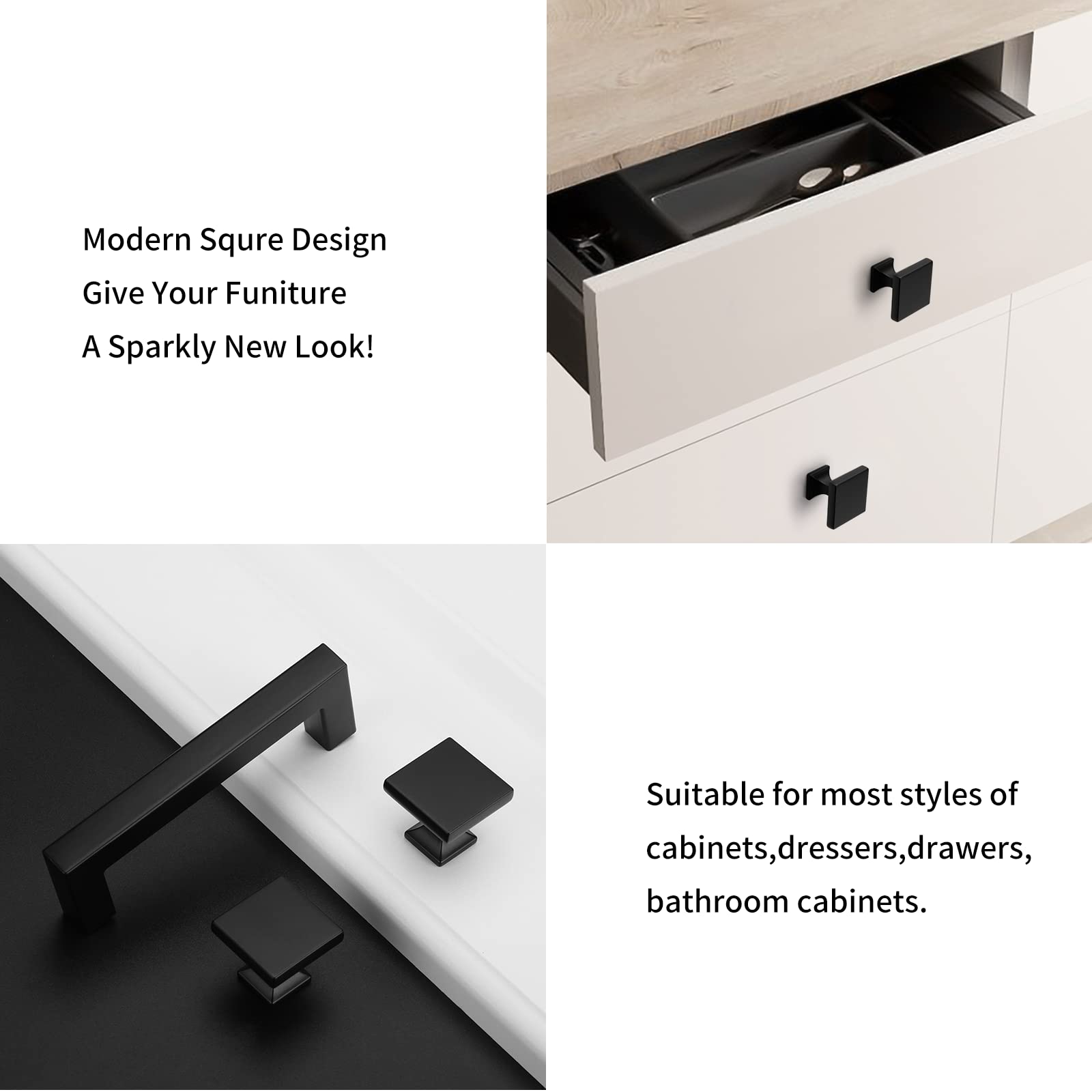 Homdiy black cabinet hardware with square knob design for stylish upgrade