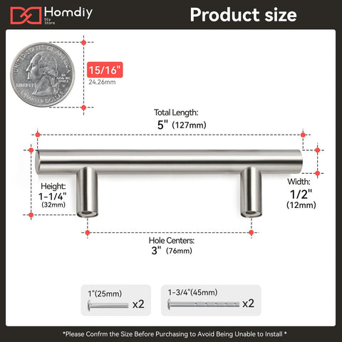 Homdiy brushed nickel cabinet pull 5in overall length for larger drawers.